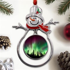 Aurora-borealis-northern-lights Metal Snowman Ornament by Ket1n9