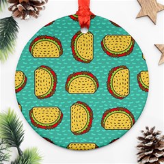 Taco-drawing-background-mexican-fast-food-pattern Ornament (round) by Ket1n9