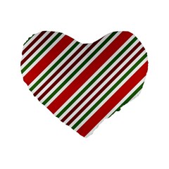 Christmas-color-stripes Standard 16  Premium Heart Shape Cushions by Grandong