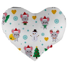 Christmas-seamless-pattern-with-cute-kawaii-mouse Large 19  Premium Heart Shape Cushions by Grandong