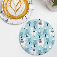 Christmas-tree-cute-lama-with-gift-boxes-seamless-pattern Uv Print Round Tile Coaster by Grandong