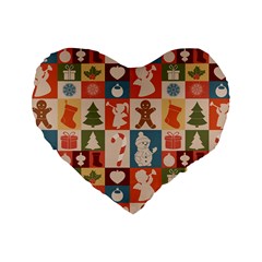 Cute Christmas Seamless Pattern Vector  - Standard 16  Premium Heart Shape Cushions by Grandong