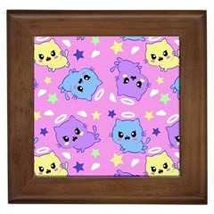 Seamless Pattern With Cute Kawaii Kittens Framed Tile by Grandong