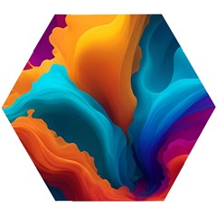 Colorful Fluid Art Abstract Modern Wooden Puzzle Hexagon by Ravend