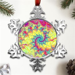 Fractal Spiral Abstract Background Metal Small Snowflake Ornament by Ravend