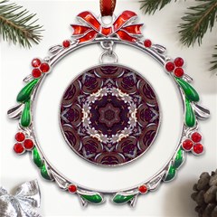 Rosette Kaleidoscope Mosaic Abstract Background Metal X mas Wreath Ribbon Ornament by Vaneshop