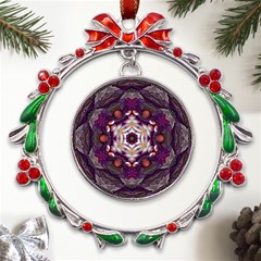 Rosette Kaleidoscope Mosaic Abstract Background Art Metal X mas Wreath Ribbon Ornament by Vaneshop