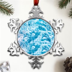 Blue Ocean Wave Texture Metal Small Snowflake Ornament by Jack14