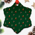 Christmas Green Pattern Background Snowflake Ornament (Two Sides) Back