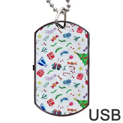 Illustration Christmas Pattern Dog Tag Usb Flash (one Side) by Pakjumat