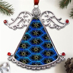 Blue Bee Hive Pattern Metal Angel With Crystal Ornament by Amaryn4rt