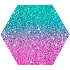 Pink And Turquoise Glitter Wooden Puzzle Hexagon by Sarkoni