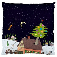 House Tree Man Moon Night Stars Large Premium Plush Fleece Cushion Case (two Sides) by Pakjumat