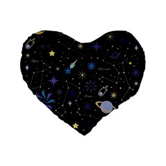 Starry Night  Space Constellations  Stars  Galaxy  Universe Graphic  Illustration Standard 16  Premium Heart Shape Cushions by Pakjumat