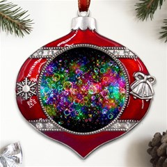 Psychedelic Bubbles Abstract Metal Snowflake And Bell Red Ornament by Modalart