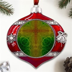 Psychedelic Screen Trippy Metal Snowflake And Bell Red Ornament by Modalart