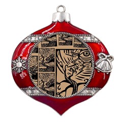 Artistic Psychedelic Metal Snowflake And Bell Red Ornament by Modalart