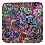 Psychedelic Flower Red Colors Yellow Abstract Psicodelia Square Glass Fridge Magnet (4 pack) Front