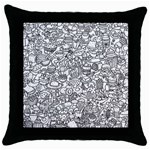 Food Doodle Pattern Throw Pillow Case (Black) Front