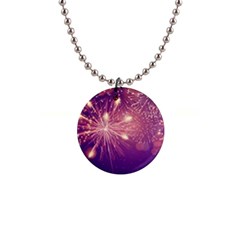 Fireworks On A Purple With Fireworks New Year Christmas Pattern 1  Button Necklace by Sarkoni