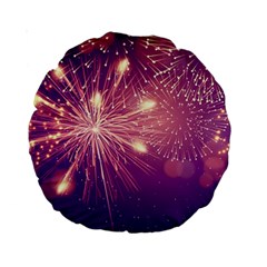 Fireworks On A Purple With Fireworks New Year Christmas Pattern Standard 15  Premium Round Cushions by Sarkoni