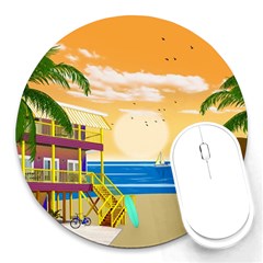 Vector Graphic Clipart Beach House Round Mousepad by Sarkoni