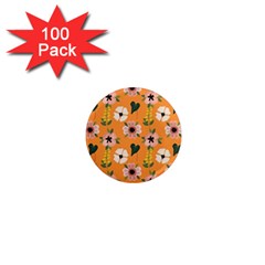 Flower Orange Pattern Floral 1  Mini Magnets (100 Pack)  by Dutashop