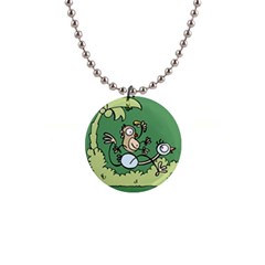 Ostrich Jungle Monkey Plants 1  Button Necklace by Bajindul