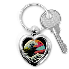 Retro Wave Kaiju Godzilla Japanese Pop Art Style Key Chain (heart) by Modalart