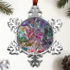 Abstract Waves Iv Metal Small Snowflake Ornament by kaleidomarblingart