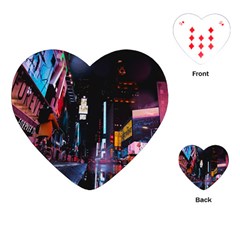 Roadway Surrounded Building During Nighttime Playing Cards Single Design (heart) by Modalart