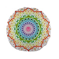 Mandala Pattern Rainbow Pride Standard 15  Premium Round Cushions by Vaneshop