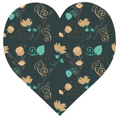 Flower Leaves Pattern Seamless Wooden Puzzle Heart by Bedest