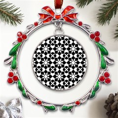 Mosaic Floral Repeat Pattern Metal X mas Wreath Ribbon Ornament by Ravend