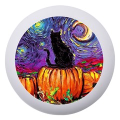 Halloween Art Starry Night Hallows Eve Black Cat Pumpkin Dento Box With Mirror by Modalart