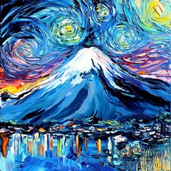 Mount Fuji Art Starry Night Van Gogh Play Mat (rectangle) by Modalart