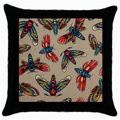 Tattoos Colorful Seamless Pattern Throw Pillow Case (black) by Bedest