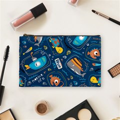 Seamless Pattern Vector Submarine With Sea Animals Cartoon Cosmetic Bag (medium) by Bedest