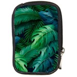 Tropical Green Leaves Background Compact Camera Leather Case Front