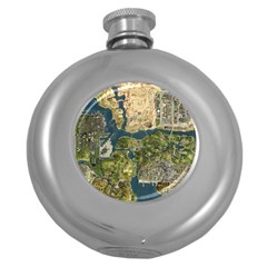 Map Illustration Gta Round Hip Flask (5 Oz) by Pakjumat