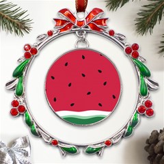 Minimalist Summer Watermelon Wallpaper Metal X mas Wreath Ribbon Ornament by Pakjumat