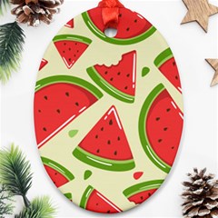 Cute Watermelon Seamless Pattern Oval Ornament (two Sides) by Pakjumat