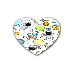 Sketch Cartoon Space Set Rubber Coaster (heart) by Hannah976