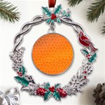 Orange Mosaic Structure Background Metal X mas Wreath Holly leaf Ornament Front