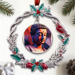 Let That Shit Go Buddha Low Poly (6) Metal X mas Wreath Holly Leaf Ornament by 1xmerch