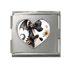 Cute Black Baby Dragon Flowers Painting (7) Mega Link Heart Italian Charm (18mm) by 1xmerch