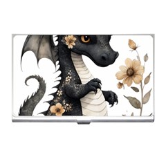 Cute Black Baby Dragon Flowers Painting (7) Business Card Holder by 1xmerch