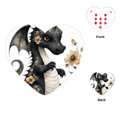 Cute Black Baby Dragon Flowers Painting (7) Playing Cards Single Design (heart) by 1xmerch