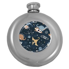 Space Theme Art Pattern Design Wallpaper Round Hip Flask (5 Oz) by Proyonanggan