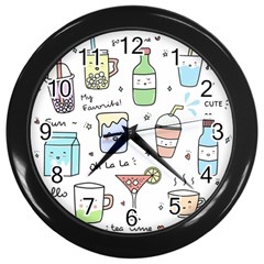 Drinks Cocktails Doodles Coffee Wall Clock (black) by Apen